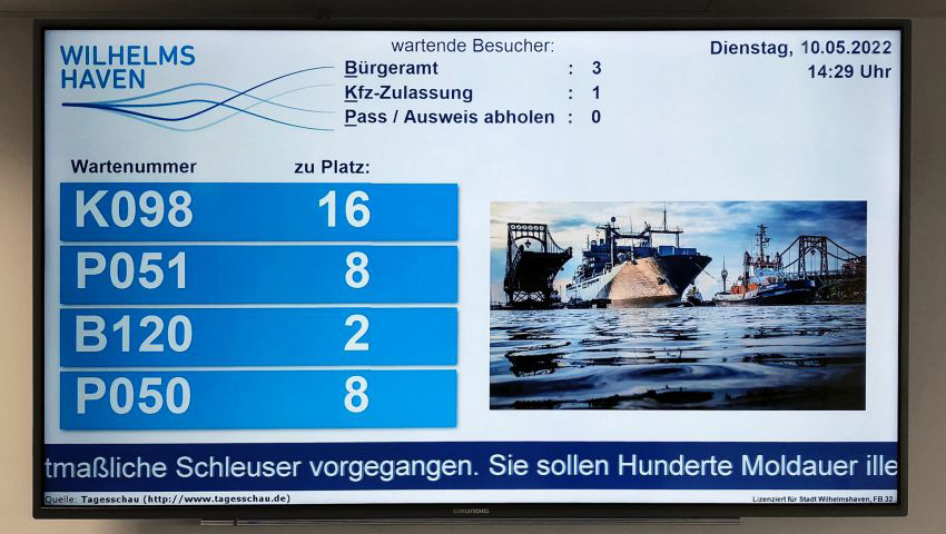 Warteanzeige im Bürgeramt Wilhelmshaven