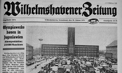 Titelbild der Rubrik "Zeitungen": Ausschnitt aus dem Titelbild einer alten Wilhelmshavener Zeitung